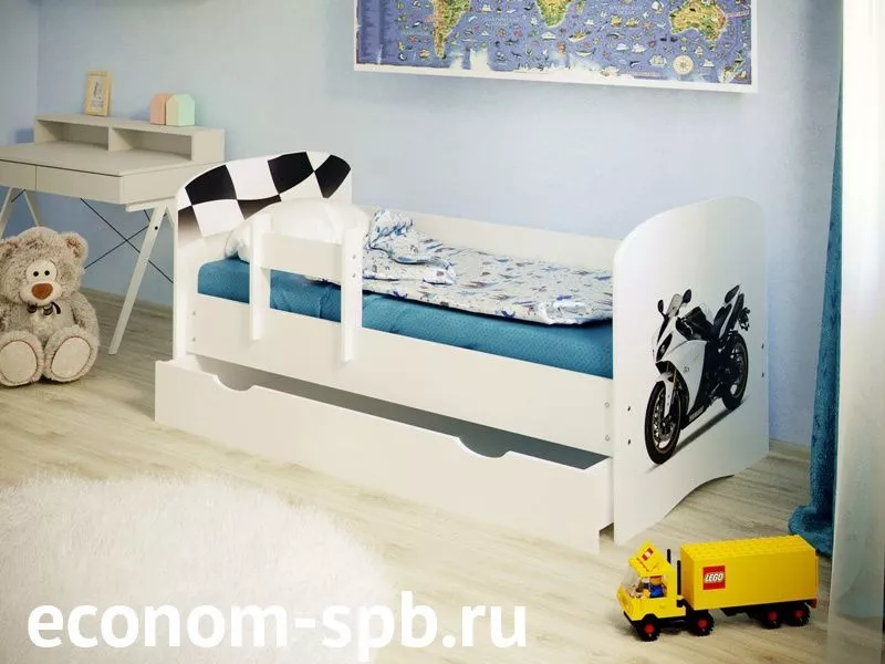 Кровать детская с ящиком «Мотоцикл» фото